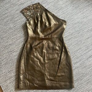 Elie Tahari one shoulder metallic gold mini dress size 6